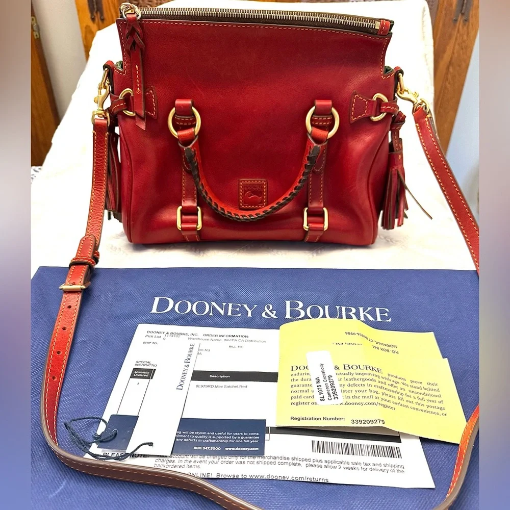Dooney & Bourke Red Leather Women's Florentine Satchel Small Bag - Picture 10 of 11